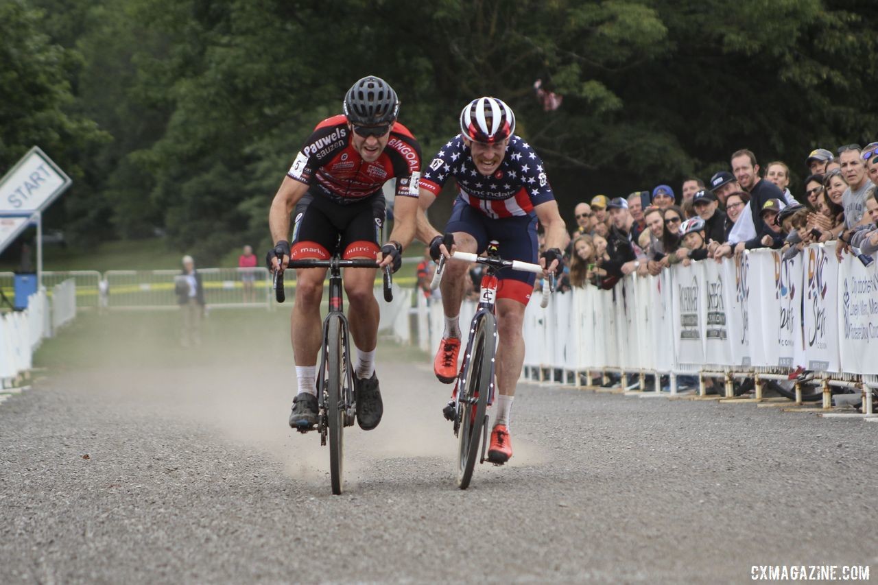 Diether Sweeck and Stephen Hyde sprinted for second. 2019 Rochester Cyclocross Day 2. © Z. Schuster / Cyclocross Magazine