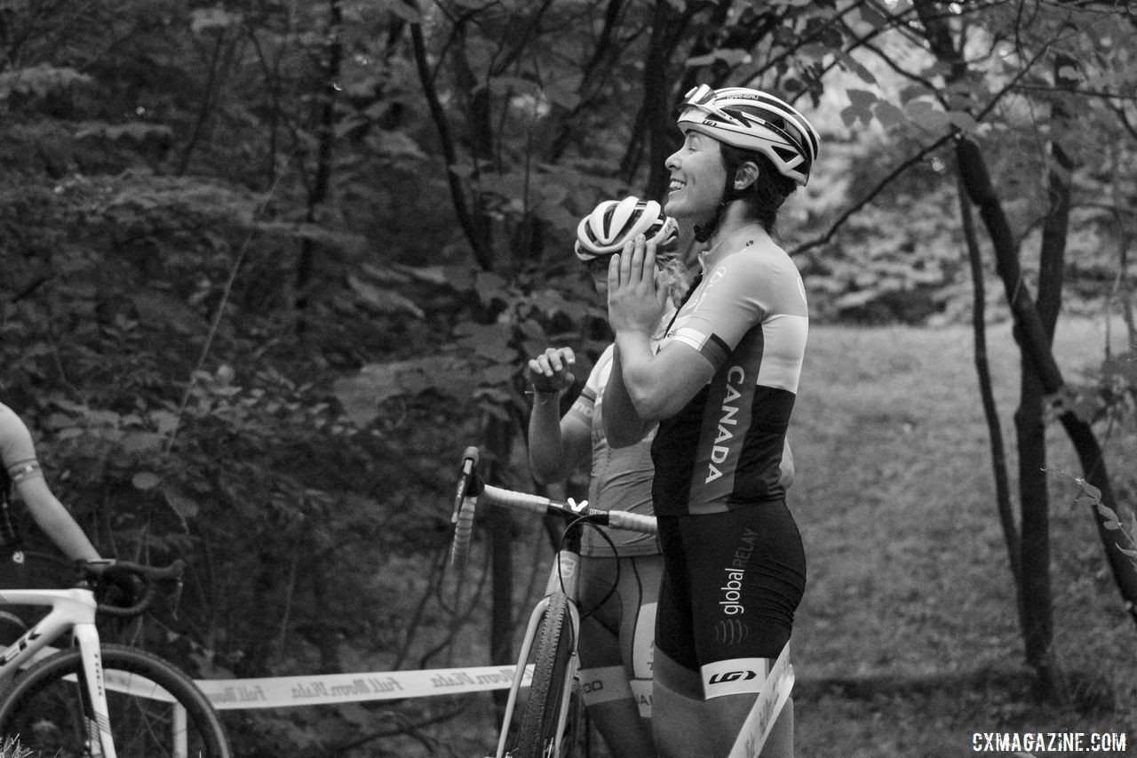 Jenn Jackson petitions the cyclocross gods. 2019 Rochester Cyclocross Friday Pre-Ride. © Z. Schuster / Cyclocross Magazine