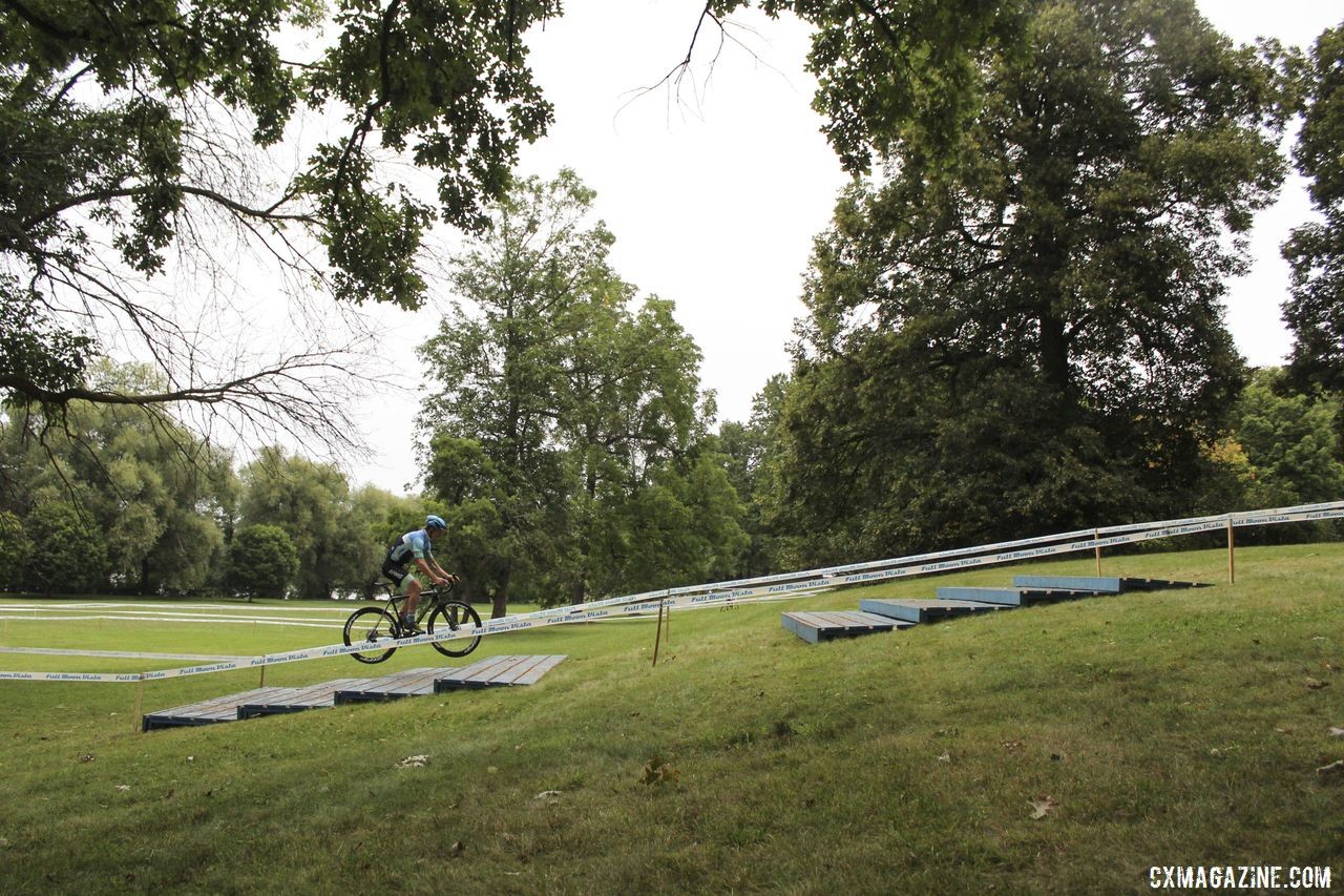 A rider hops up the Belgian staircase. 2019 Rochester Cyclocross Friday Pre-Ride. © Z. Schuster / Cyclocross Magazine