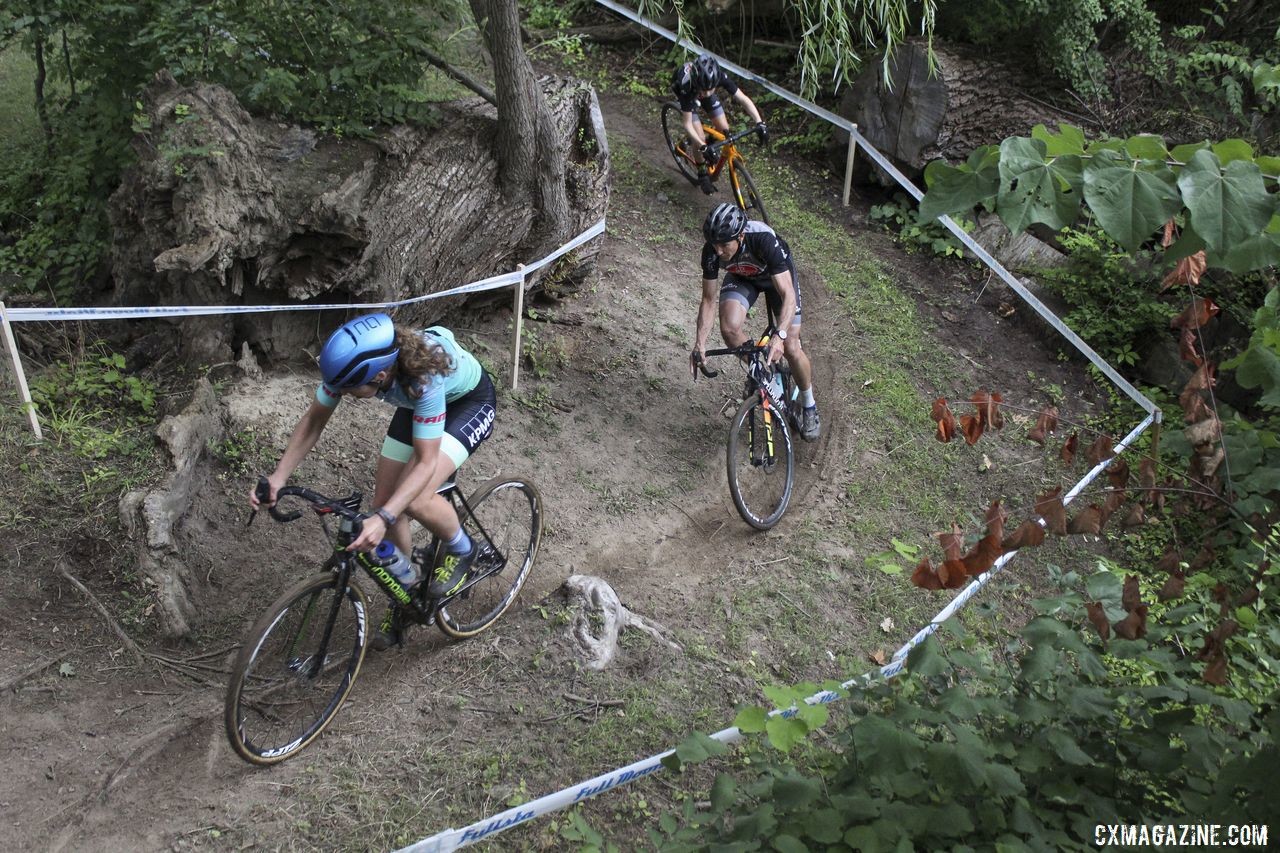 Erica Zaveta leads a group of riders through the first half of Double Trouble. 2019 Rochester Cyclocross Friday Pre-Ride. © Z. Schuster / Cyclocross Magazine