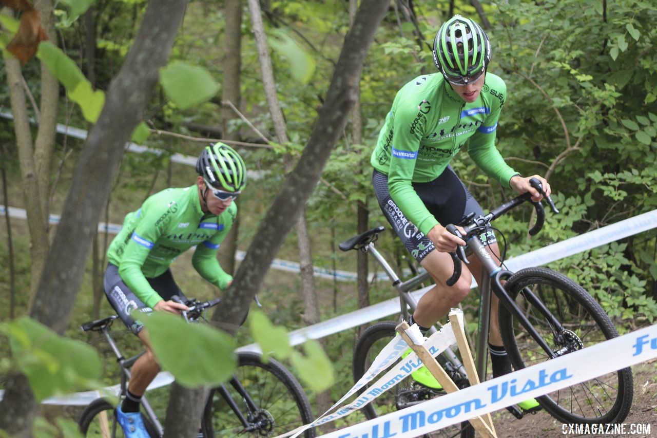 Alpha Bicycle - Groove Subaru riders Brannan Fix and Ross Ellwood blend in with The Jungle during Saturday's pre-ride. 2019 Rochester Cyclocross Day 1, Saturday. © Z. Schuster / Cyclocross Magazine