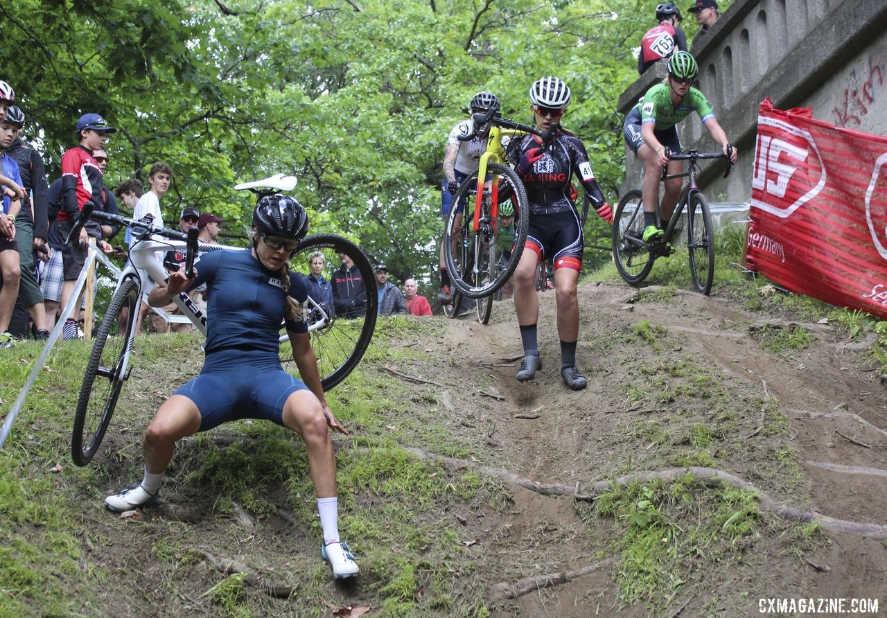 Riders chose different ways to take on Double Trouble. 2019 Rochester Cyclocross Day 1, Saturday. © Z. Schuster / Cyclocross Magazine