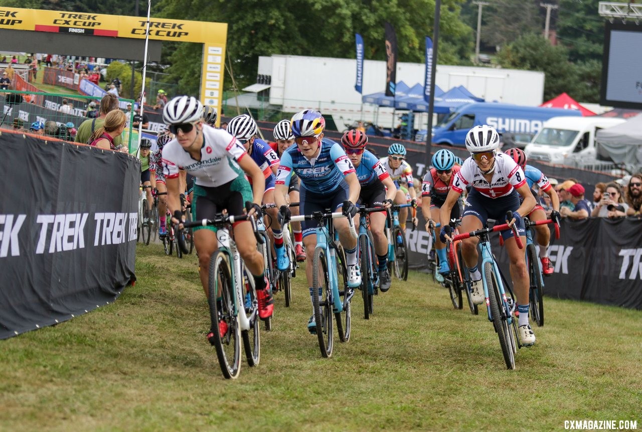 Kaitie Keough raced to the holeshot Friday afternoon. Elite Women, 2019 Trek CX Cup. © D. Mable / Cyclocross Magazine