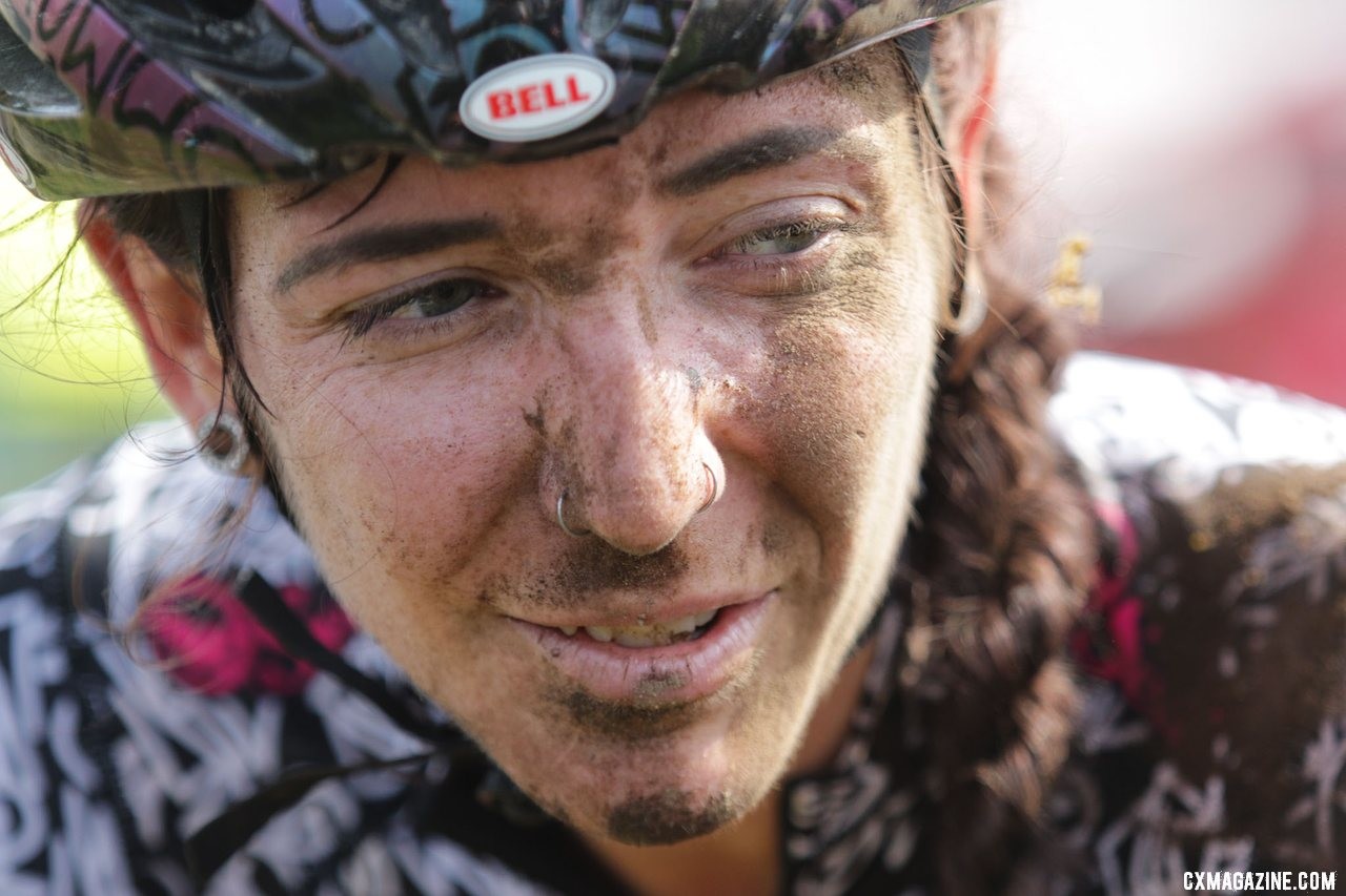 Sammi Runnels picked up a face full of dirt for her efforts. Elite Women, 2019 Trek CX Cup. © D. Mable / Cyclocross Magazine