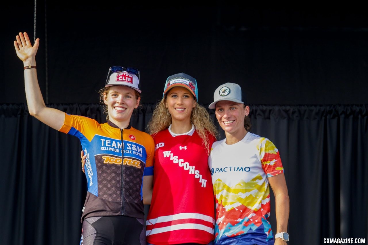 Trek CX Cup Elite Women's podium: Jolanda Neff, Clara Honsinger and Caroline Mani. Elite Women, 2019 Trek CX Cup. © D. Mable / Cyclocross Magazine