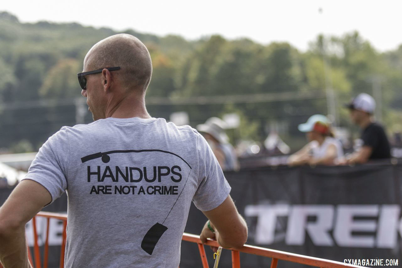 Sven Nys wears his opinions. 2019 Trek CX Cup / World Cup Waterloo Scene. © D. Mable / Cyclocross Magazine