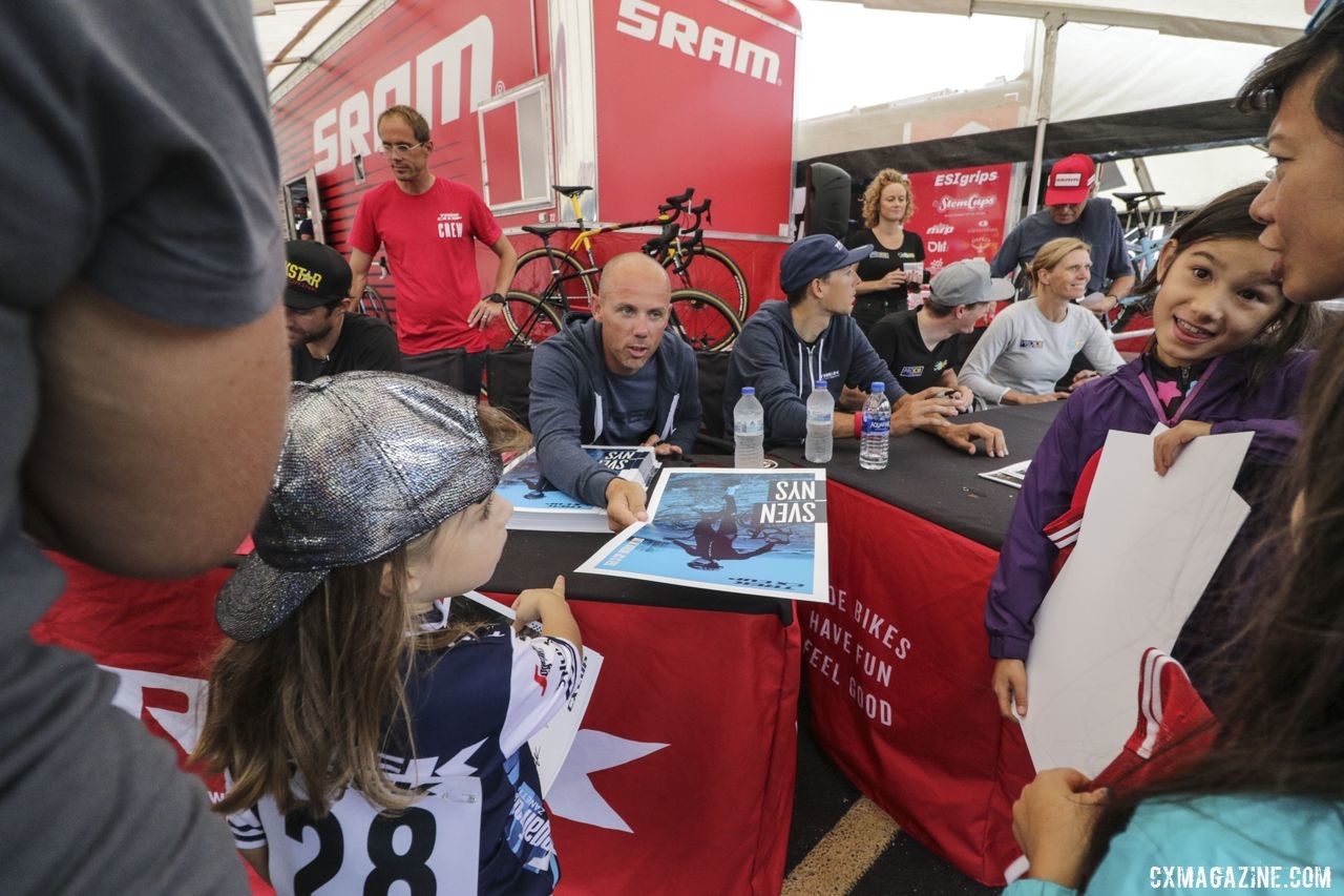 Sven Nys joined the autograph table. 2019 Trek CX Cup and World Cup Waterloo Scene. © D. Mable / Cyclocross Magazine