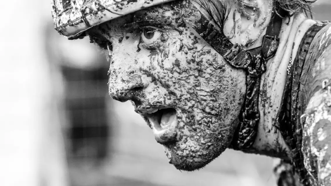 Gage Hecht shows the effects of his day in the mud. Faces of the 2019 Trek CX Cup weekend. © D. Mable / Cyclocross Magazine