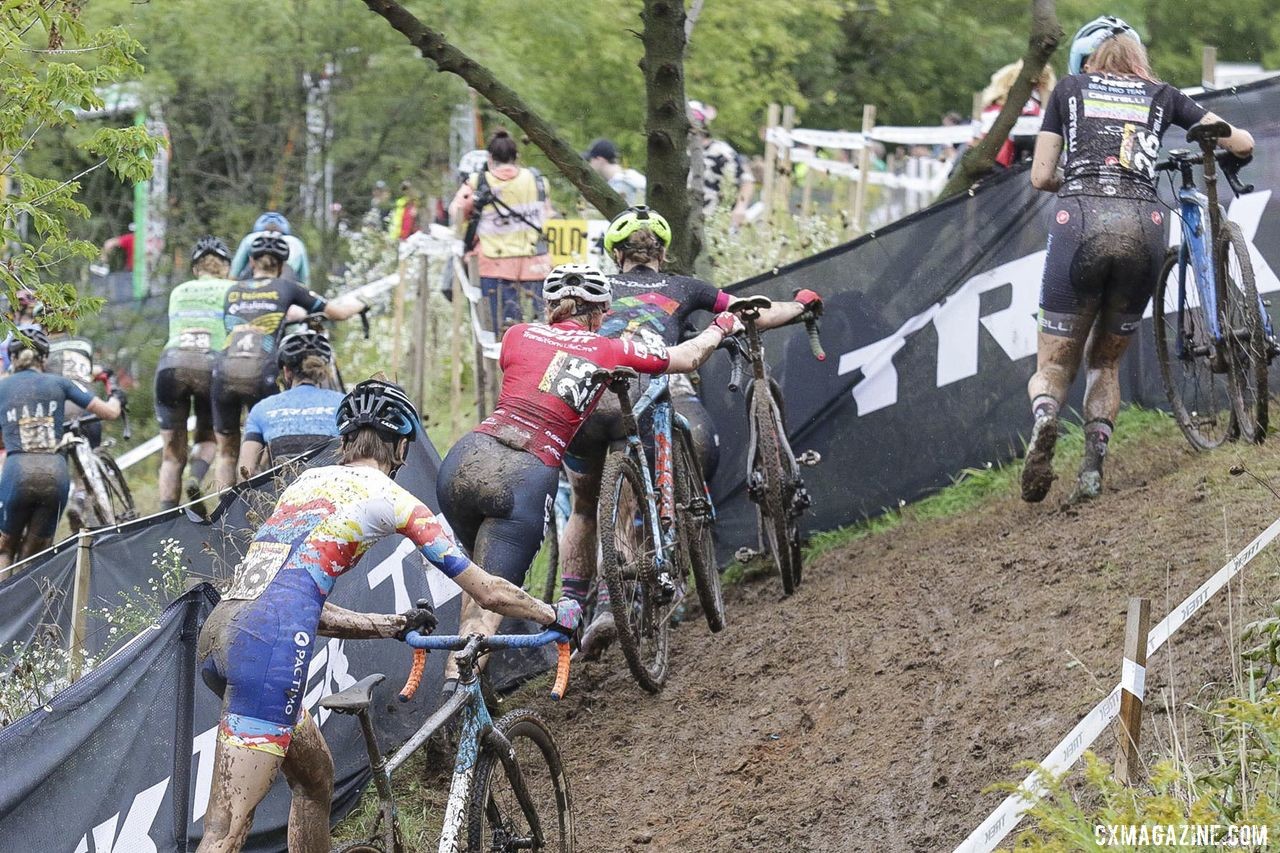 Bridget Tooley was in the mix early in the chaotic World Cup Waterloo. © D. Mable / Cyclocross Magazine