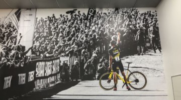 Robert Clarks iconic image graces cyclocross enthusiast Chad Brown's office wall.