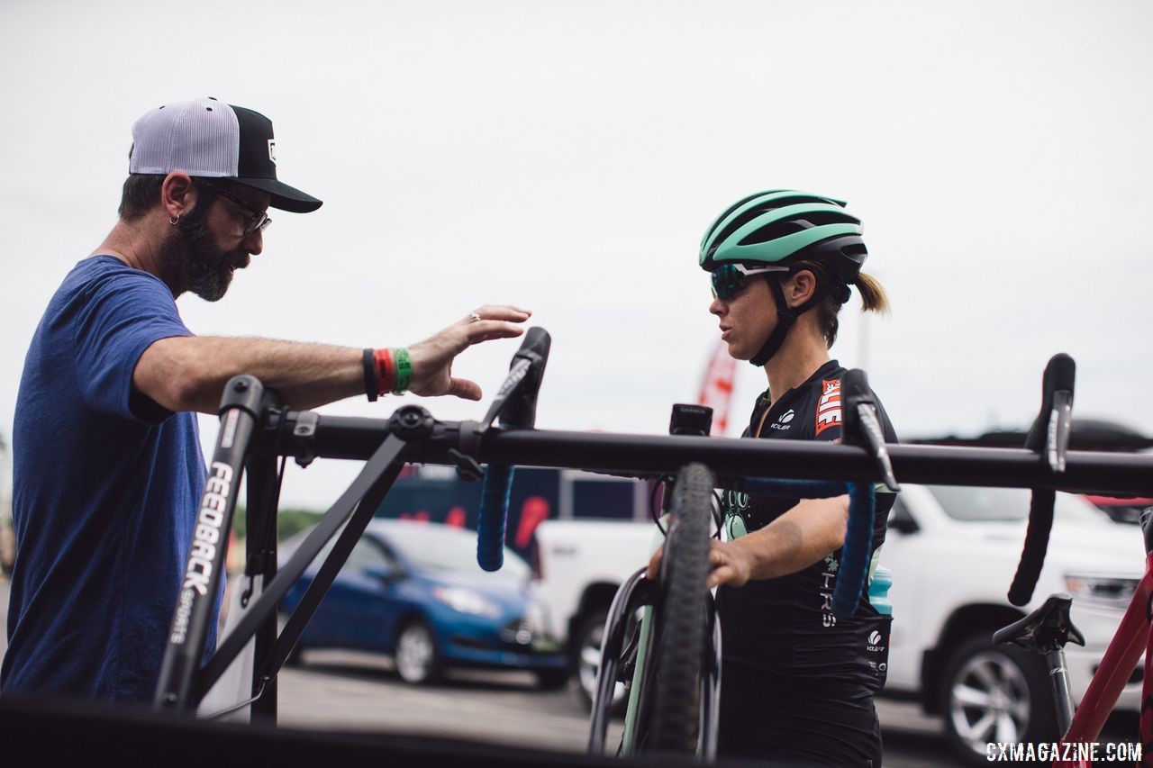 Nolan got an assist from her friend and mechanic Tim. Caroline Nolan Rider Diary, 2019 Jingle Cross World Cup. © Balint Hamvas / Cyclephotos