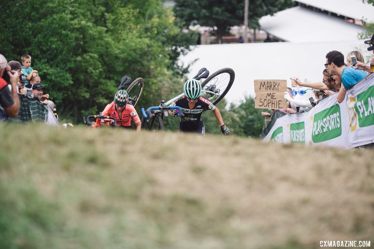 Caroline Nolan runs up Mt. Krumpit. Caroline Nolan Rider Diary, 2019 Jingle Cross World Cup. © Balint Hamvas / Cyclephotos