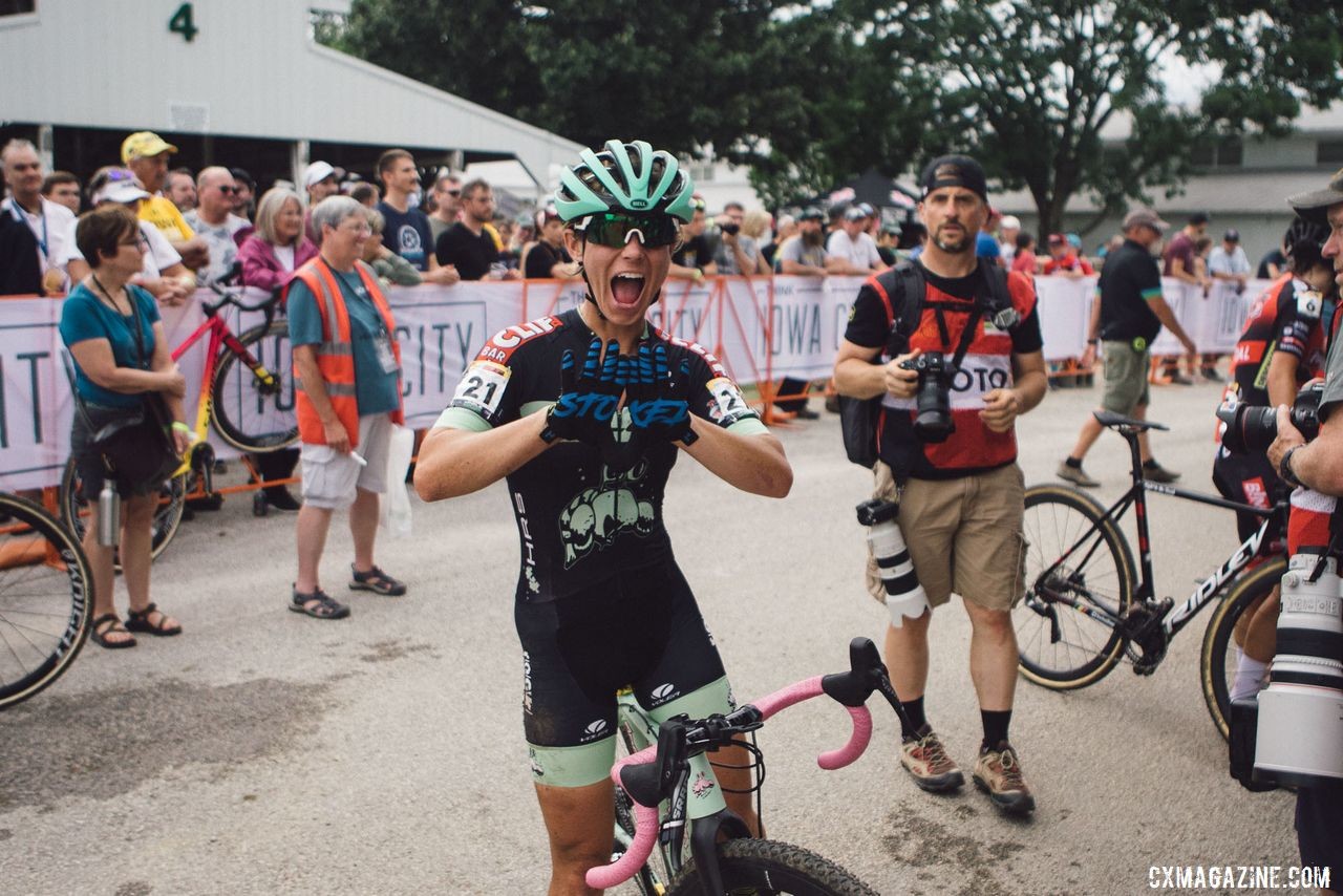 Caroline Nolan was stoked after finishing her World Cup race. Caroline Nolan Rider Diary, 2019 Jingle Cross World Cup. © Balint Hamvas / Cyclephotos