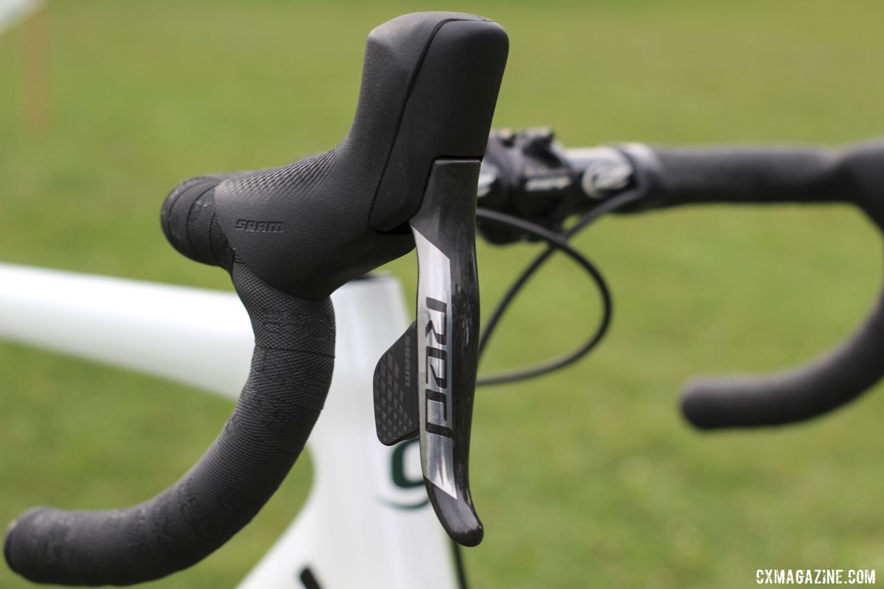 White controlled his shifting and braking with SRAM Red eTAP AXS Shift-Brake levers. Curtis White's 2019/20 Cannondale SuperX Cyclocross Bike. © Z. Schuster / Cyclocross Magazine