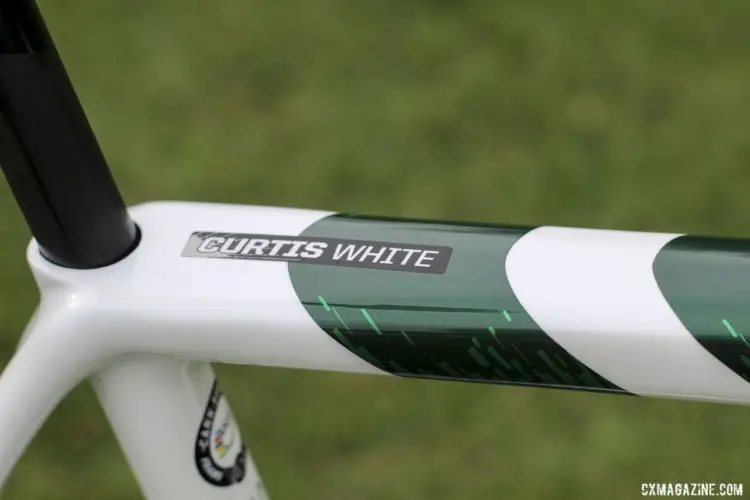 Each riders' bikes are labeled, but it's doubtful White's bike will be confused with his teammates'. Curtis White's 2019/20 Cannondale SuperX Cyclocross Bike. © Z. Schuster / Cyclocross Magazine