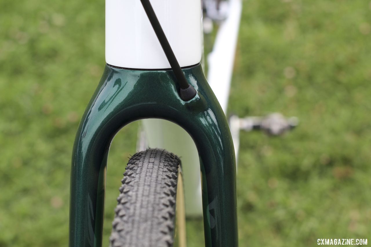 The SuperX fork has internal cable routing and plenty of room for wider tires. Curtis White's 2019/20 Cannondale SuperX Cyclocross Bike. © Z. Schuster / Cyclocross Magazine