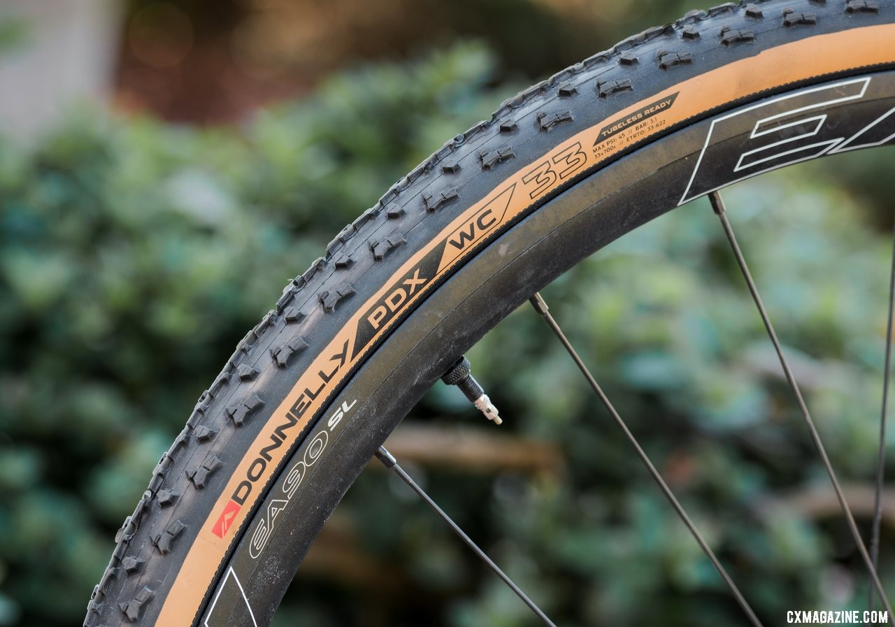 Donnelly's new handmade PDX WC tubeless cyclocross clincher. © C. Lee / Cyclocross Magazine