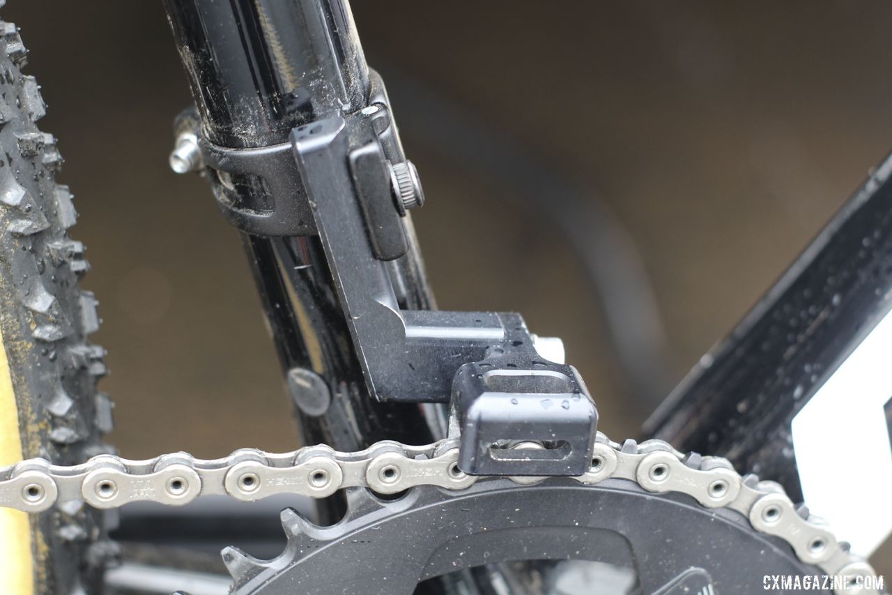 With no clutch derailleur, Iserbyt opted for a chain keeper with his 1x setup. Eli Iserbyt's 2019 World Cup Waterloo Ridley X-Night SL Disc. © Z. Schuster / Cyclocross Magazine
