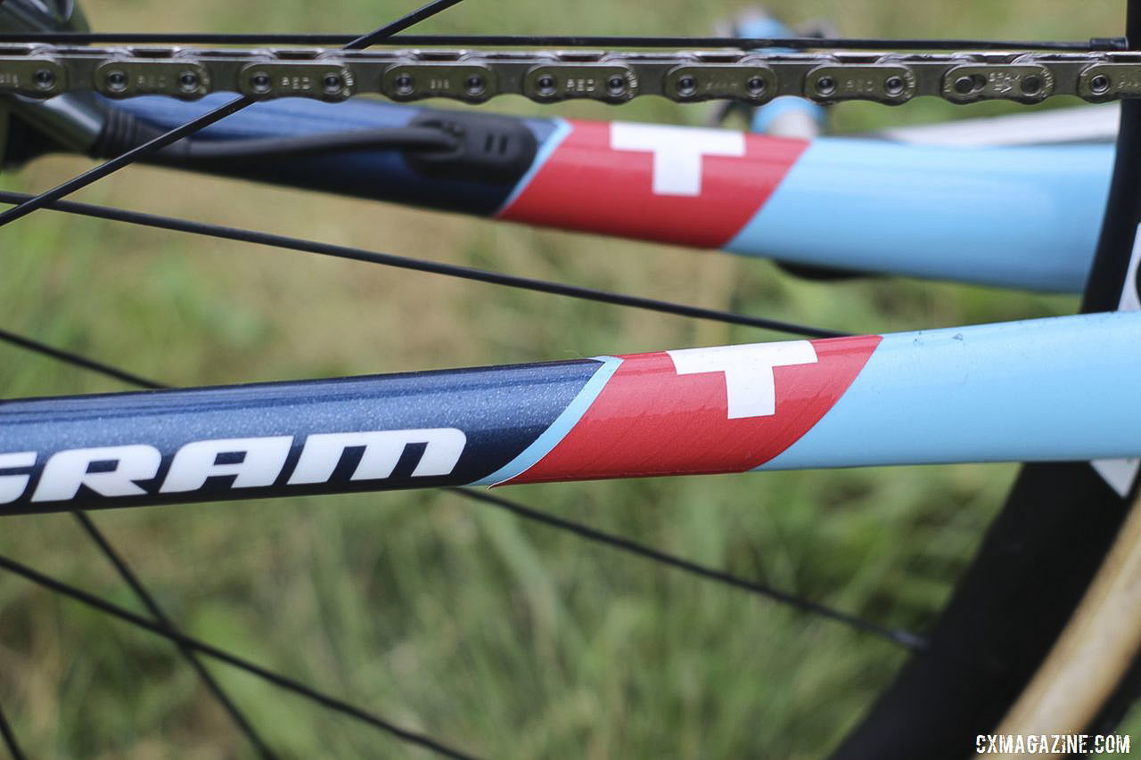 Swiss crosses on Neff's bike pay homage to her Swiss Nationals win. Jolanda Neff's 2019 World Cup Waterloo Trek Boone. © Z. Schuster / Cyclocross Magazine