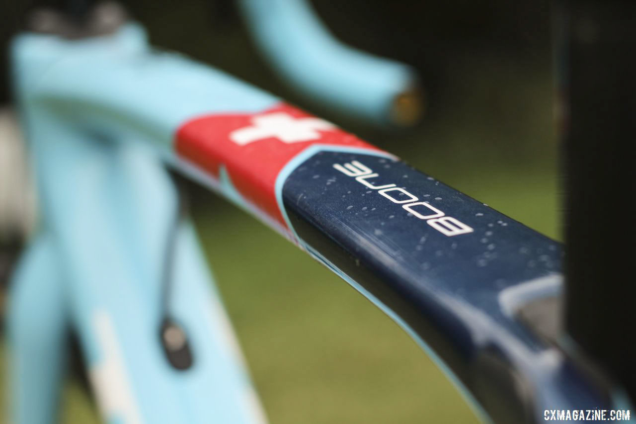 Neff's bike sports the TFR colors and Swiss cross on the top tube. Jolanda Neff's 2019 World Cup Waterloo Trek Boone. © Z. Schuster / Cyclocross Magazine