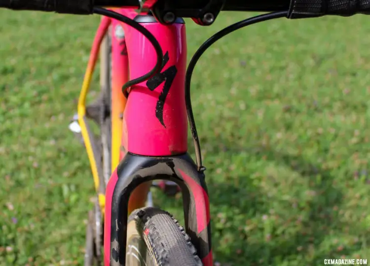 Maghalie Rochette's Rochester Cyclocross-winning S-Works Crux has ample clearance up front for mud or gravel tires. © Z. Schuster / Cyclocross Magazine