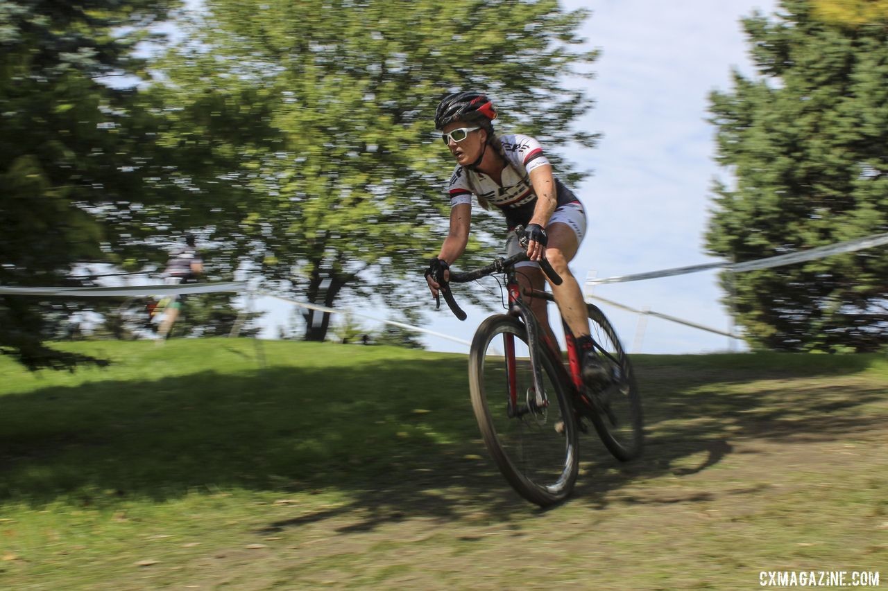 The course featured one descent of note where riders could rip a little bit. 2019 CCC Hopkins Park CX at Indian Lakes. © Z. Schuster / Cyclocross Magazine