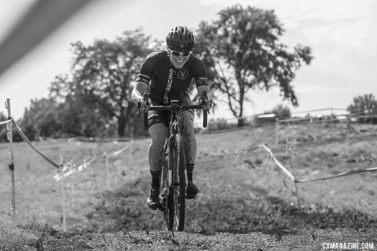 For a moment at least, Jodie Prestine enjoyed a second-straight week of riding in the mud. 2019 CCC Hopkins Park CX at Indian Lakes. © Z. Schuster / Cyclocross Magazine