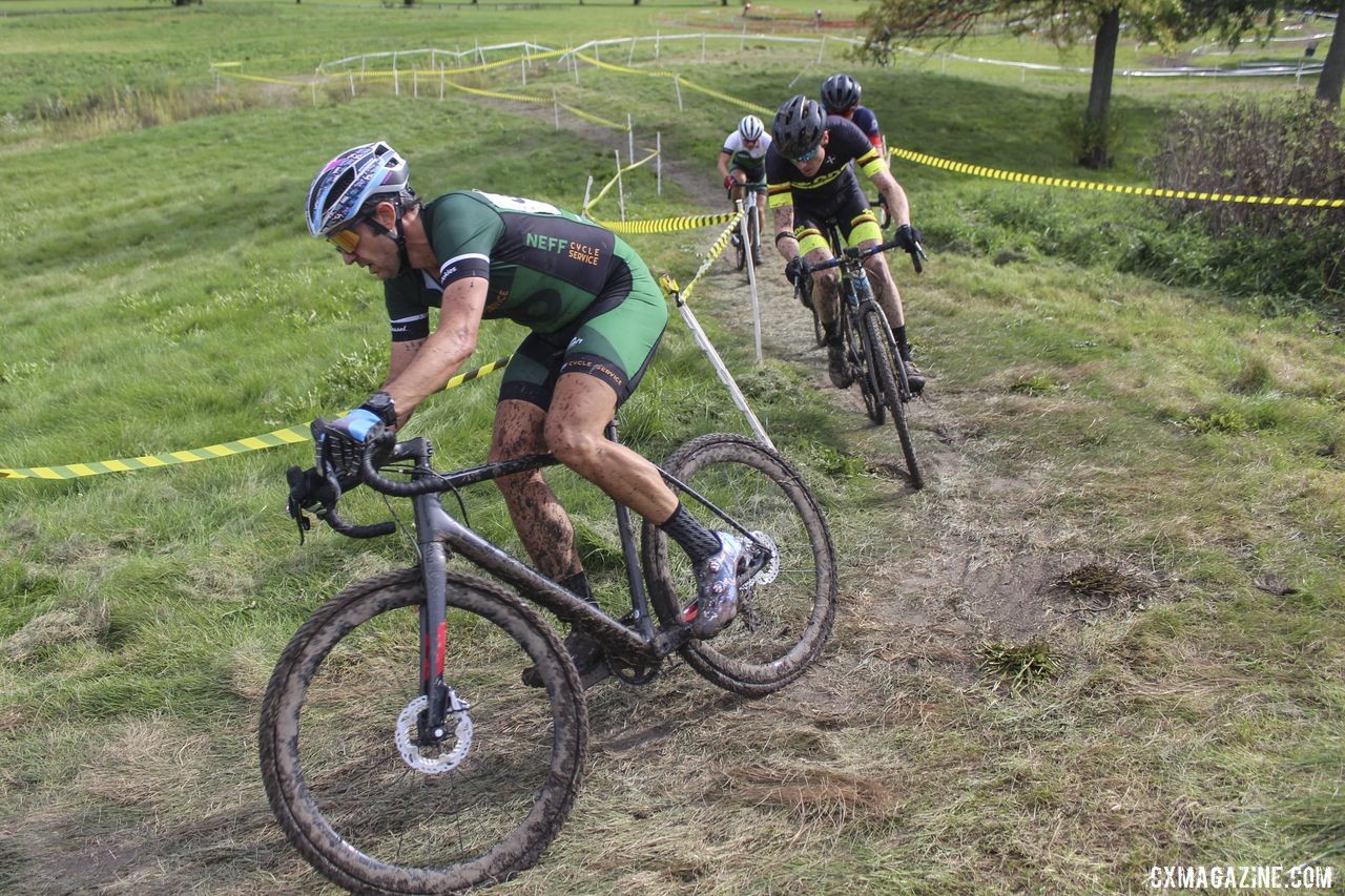 Narayan Mahon leads a group of four riders racing for sixth. 2019 CCC Hopkins Park CX at Indian Lakes. © Z. Schuster / Cyclocross Magazine