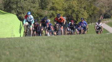 Rory Jack and Josh Fitzgerald lead the field out up the uphill holeshot. 2019 Sunrise Park Cyclocross, Chicago Cross Cup. © Z. Schuster / Cyclocross Magazine