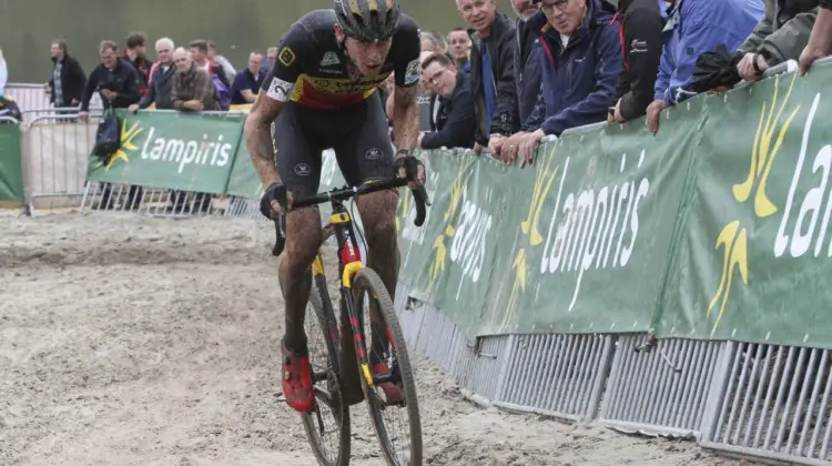 Toon Aerts roared back to join the lead group before a mechanical did him in. 2019 Superprestige Gieten. © B. Hazen / Cyclocross Magazine