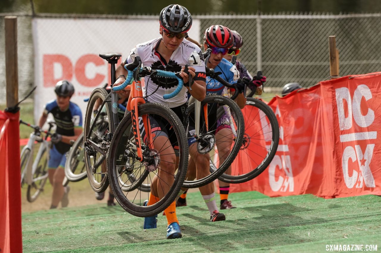 Becca Fahringer leads a bunch of riders up the Belgian stairs. 2019 DCCX Day 1. © Bruce Buckley