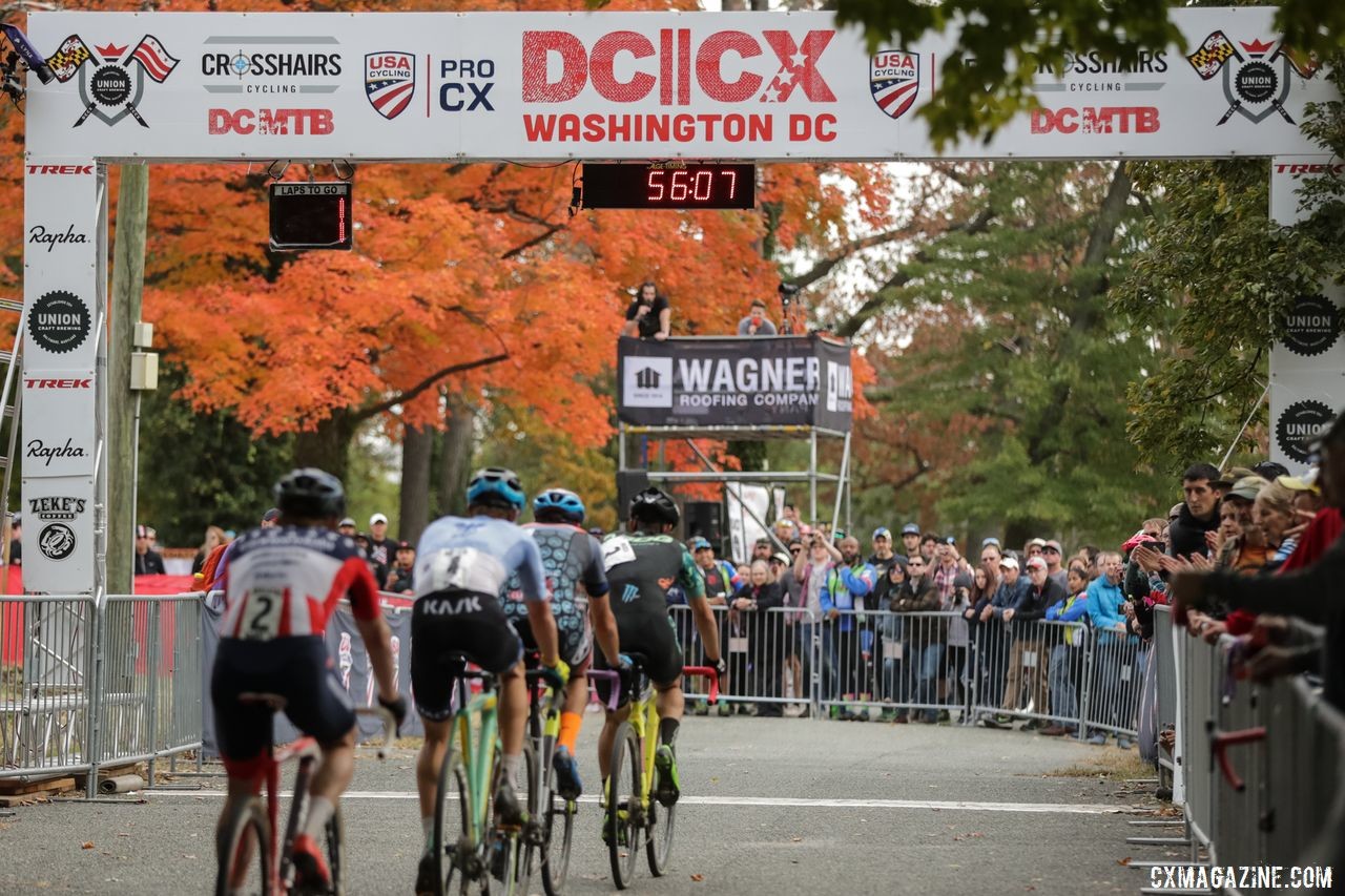 There was a group of four together heading into the last lap in the Men's race Saturday. 2019 DCCX Day 1. © Bruce Buckley