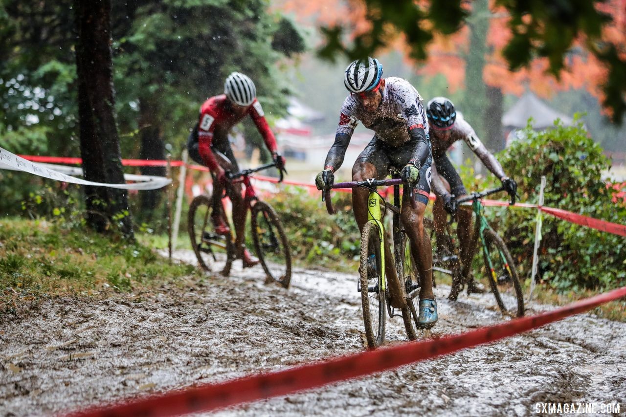 Kerry Werner leads the group racing for second on Sunday. 2019 DCCX Day 2. © Bruce Buckley