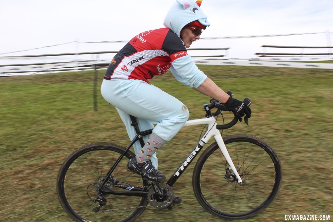 A Halloween race in Wisconsin was a rare sighting for a year or two, much like this unicorn. 2019 Cross Fire Halloween Race, Wisconsin. © Z. Schuster / Cyclocross Magazine