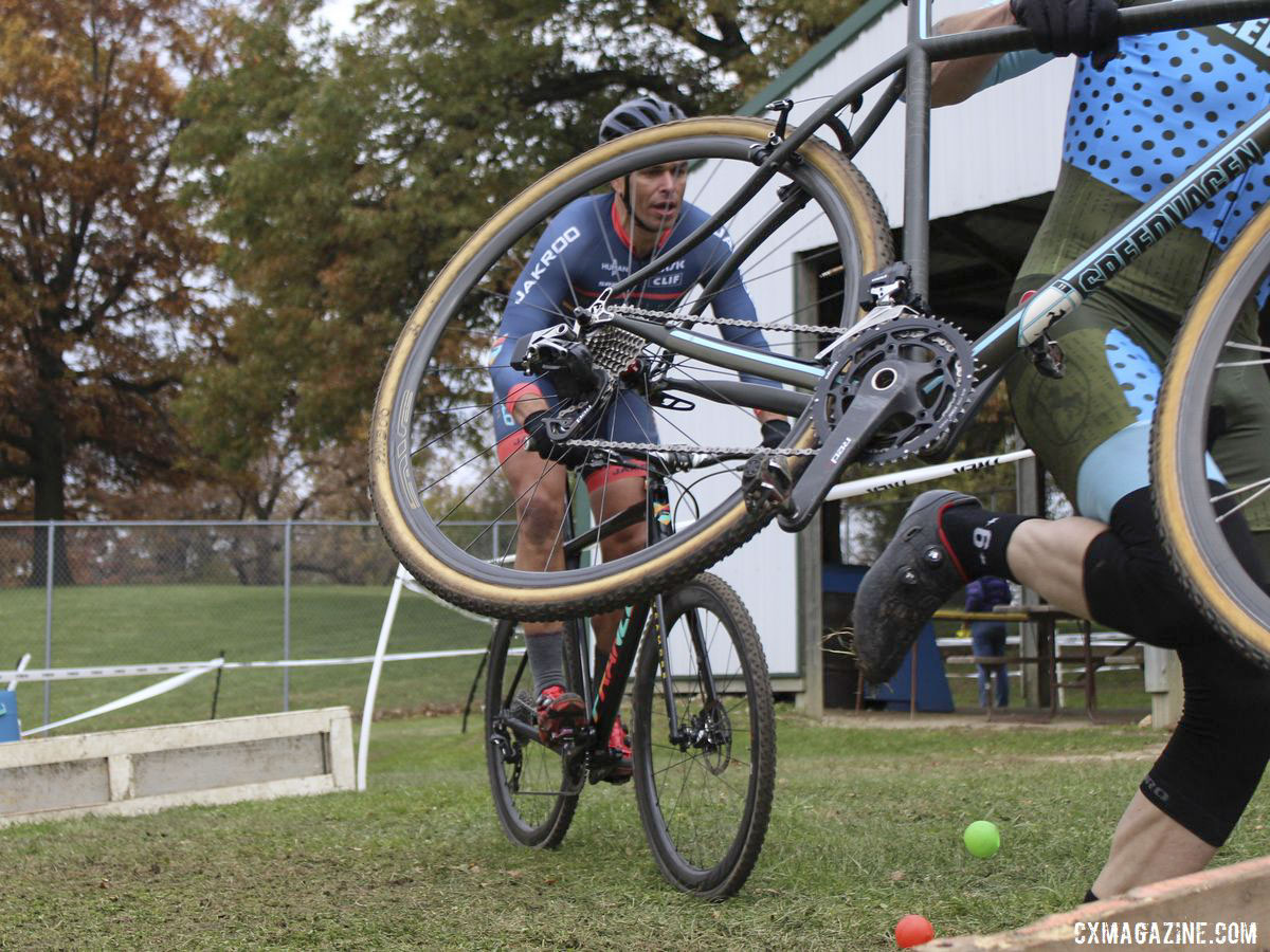 Carlos Casali gets ready to hop the barriers. 2019 Cross Fire Halloween Race, Wisconsin. © Z. Schuster / Cyclocross Magazine