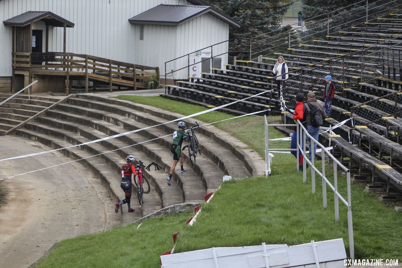 The stone stairs near the speedway were admittedly a little sketchy. 2019 Cross Fire Halloween Race, Wisconsin. © Z. Schuster / Cyclocross Magazine