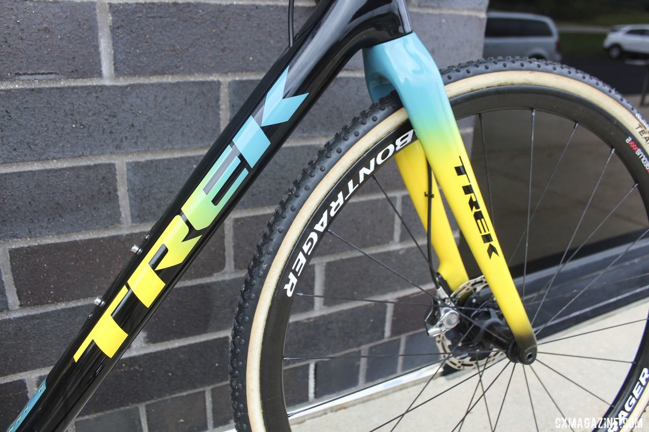 Trek's Project One helped with the eye-catching colors on Nys' bike. Thibau Nys' 2019/20 Trek Boone. © Z. Schuster / Cyclocross Magazine