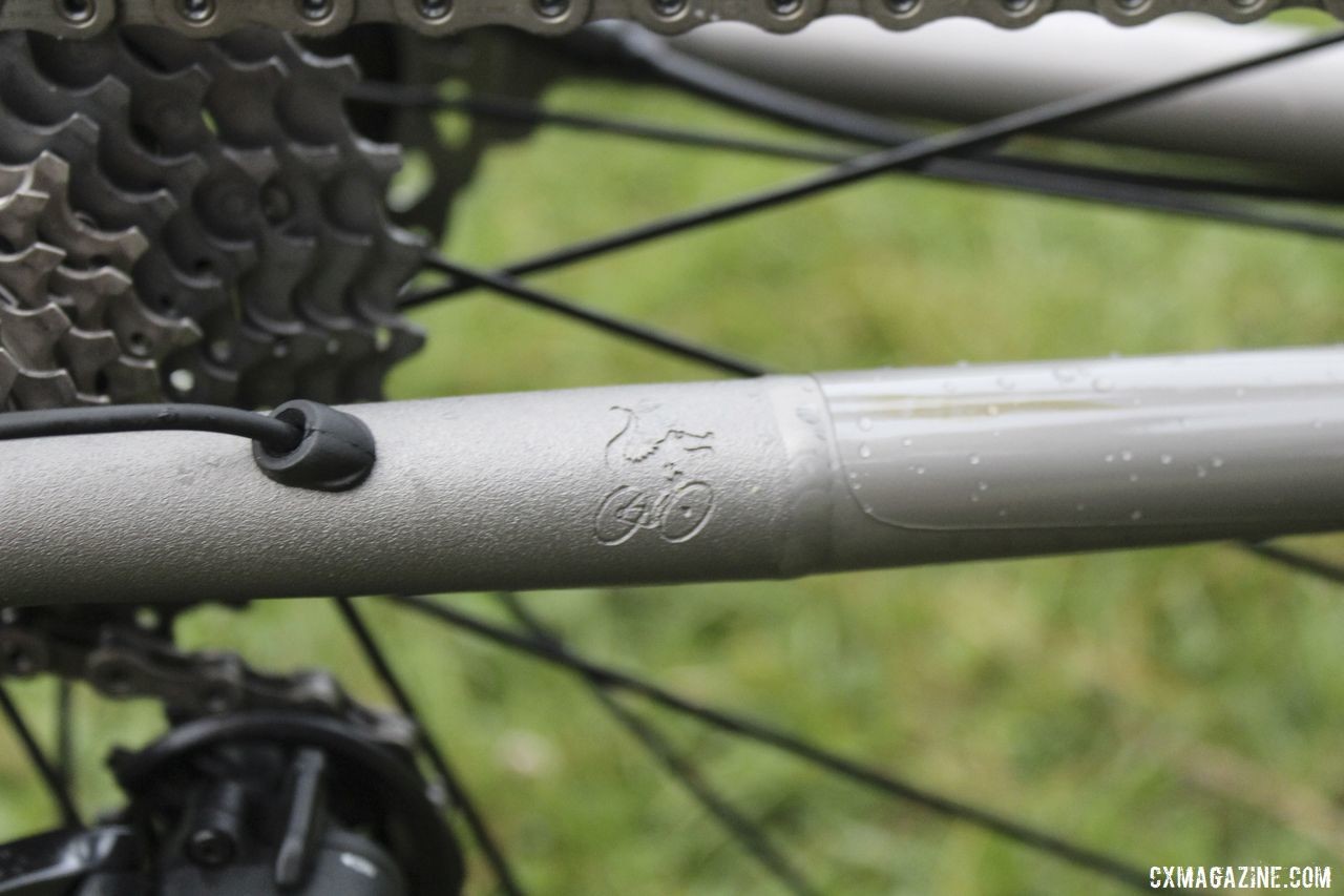Moots' attention to detail includes an etched logo on the right chainstay. Brannan Fix's 2019/20 Moots Psychlo X RSL Cyclocross Bike. © Z. Schuster / Cyclocross Magazine