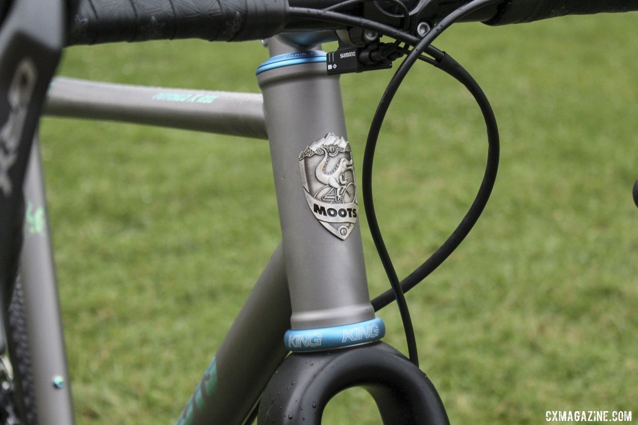 Moots does not paint its frames, instead allowing the satin surface of the titanium give the bike its colorway. Brannan Fix's 2019/20 Moots Psychlo X RSL Cyclocross Bike. © Z. Schuster / Cyclocross Magazine