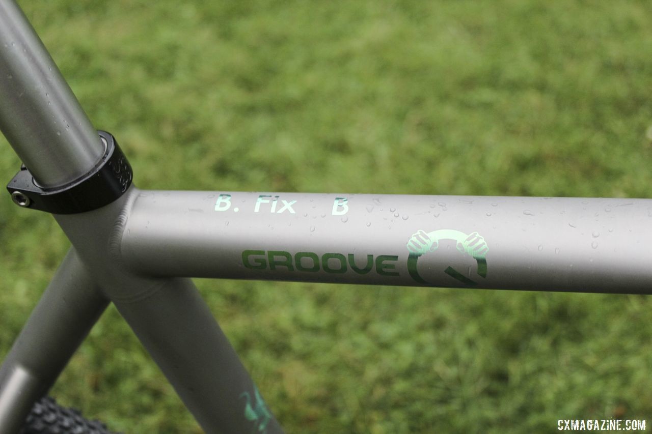 Some decals give Fix's bike a bit of personality. Brannan Fix's 2019/20 Moots Psychlo X RSL Cyclocross Bike. © Z. Schuster / Cyclocross Magazine