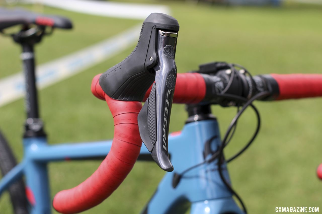 Similar to Katie Compton, McFadden adds some sandpaper for extra grip on her brake levers. Courtenay McFadden's Pivot Vault Cyclocross Bike. © Z. Schuster / Cyclocross Magazine