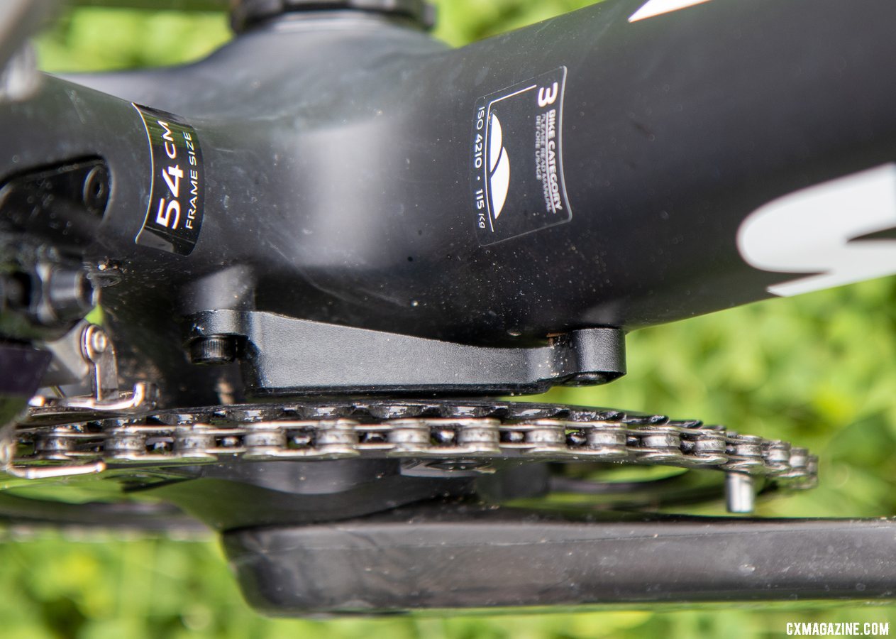 Vermeersch does not run a clutch derailleur but has chain security the old fashioned way. Gianni Vermeersch's Stevens Super Prestige cyclocross bike. © A. Yee / Cyclocross Magazine