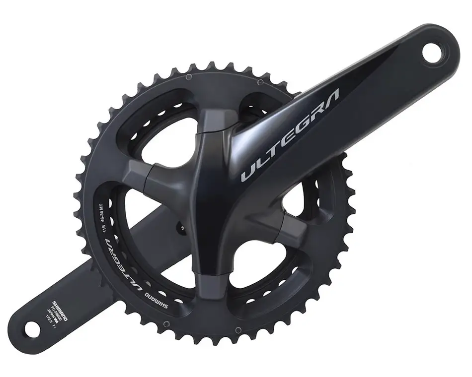 Shimano's Ultegra R8000 crankset with 46/36 chain rings is still the best option for a cyclocross double, but it won't work with the GRX front derailleur.