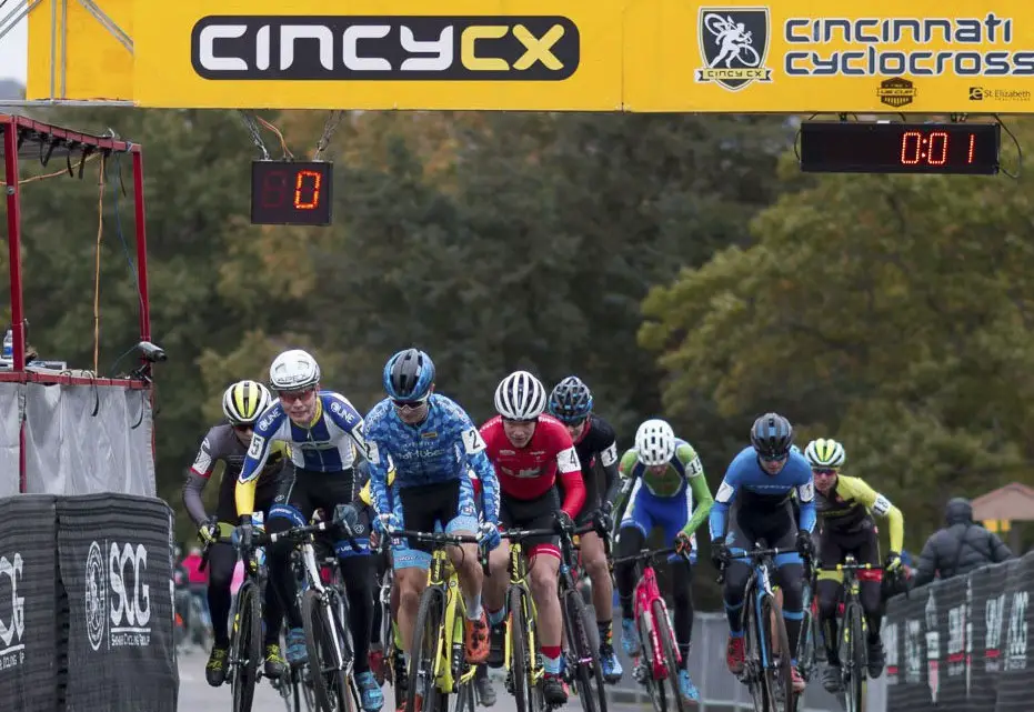 Lane Maher was patient, but made sure he was out front of any first lap chaos. Junior Men, 2017 Cincinnati Cyclocross, Day 2, Harbin Park. © Cyclocross Magazine