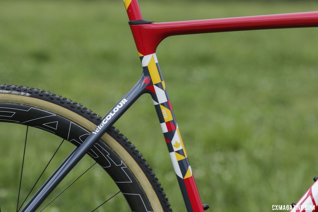 The seat tube features a custom design by VeloColour. Michael van den Ham's Canadian Champ Giant TCX Advanced Pro. © D. Mable / Cyclocross Magazine