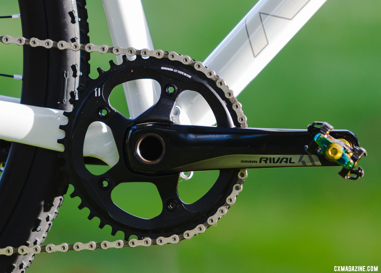 The SRAM Rival 1x crankset comes with a 42t X-Sync ring. Noble CX3 alloy cyclocross bike. © A. Yee / Cyclocross Magazine