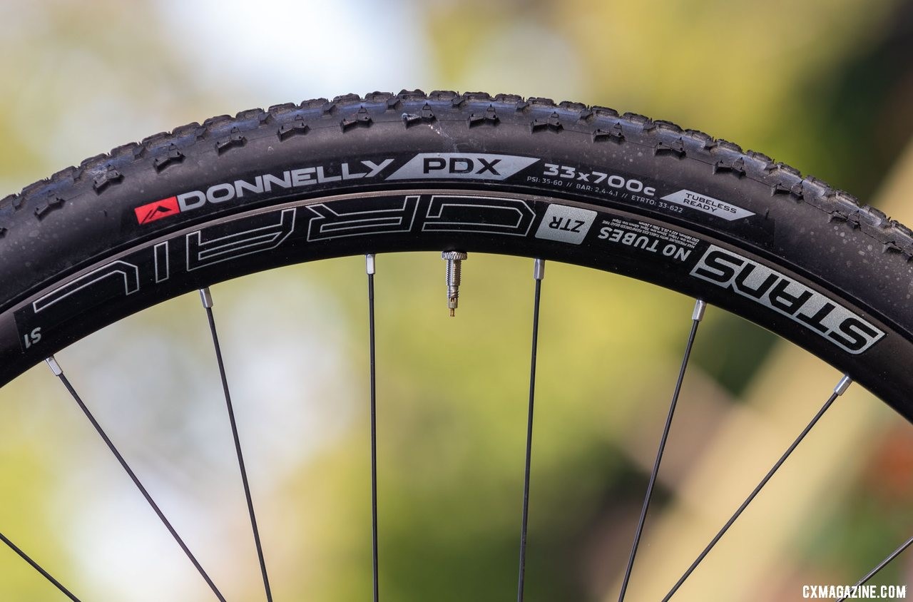 The Donnelly PDX mud tires are ready for soft or sloppy conditions, bear wear quickly in dry riding. Noble CX3 alloy cyclocross bike. © A. Yee / Cyclocross Magazine