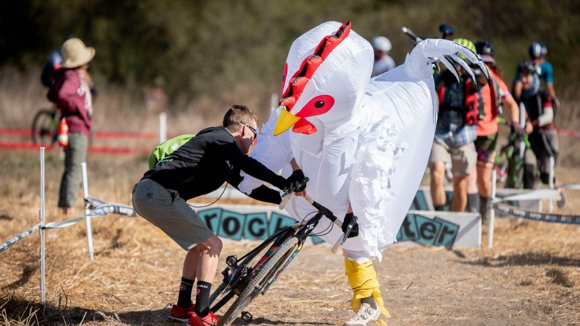 Why did the chicken need help remounting after the barriers? 2019 Surf City CX. © Jeff Vander Stucken