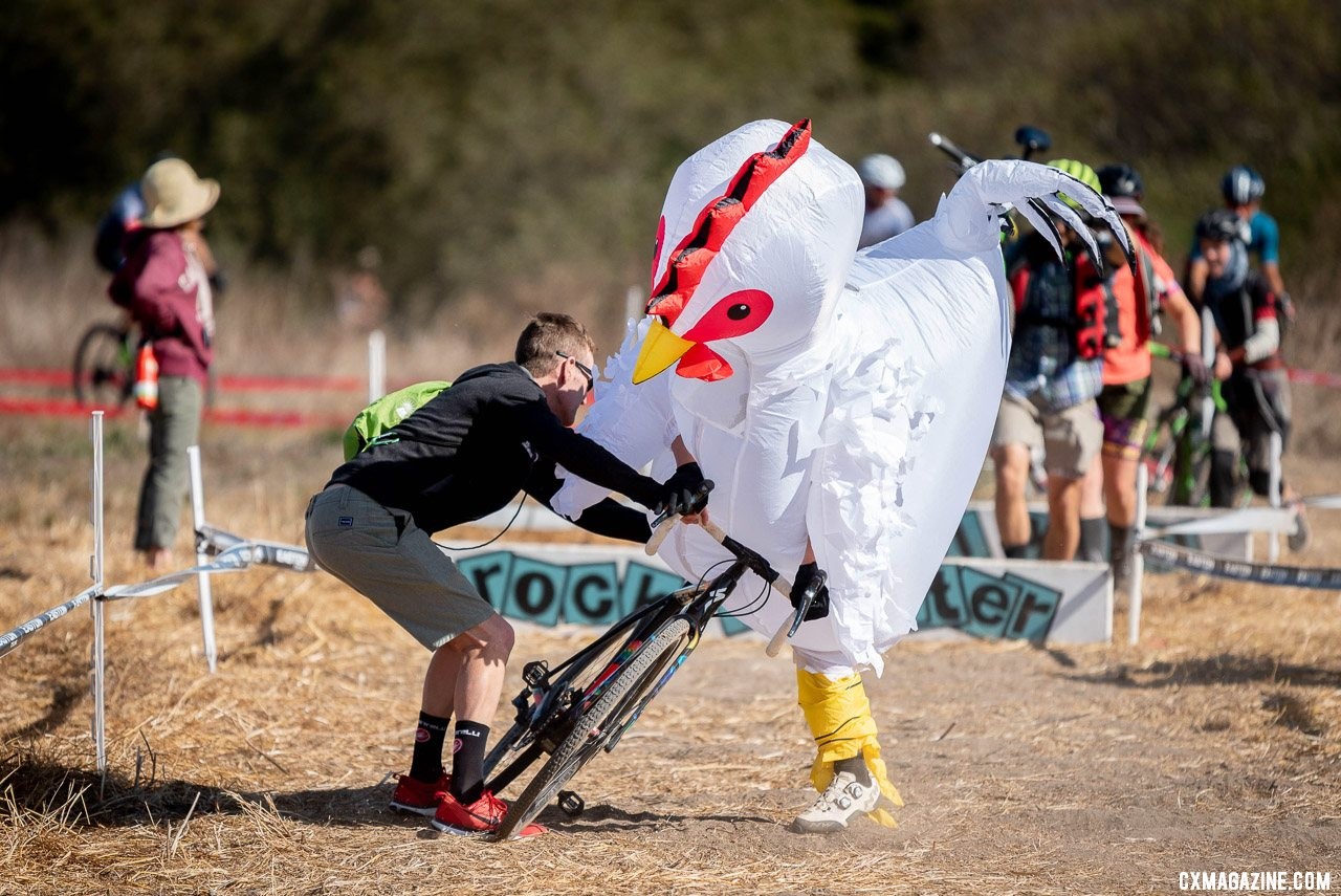 Why did the chicken need help remounting after the barriers? 2019 Surf City CX. © Jeff Vander Stucken