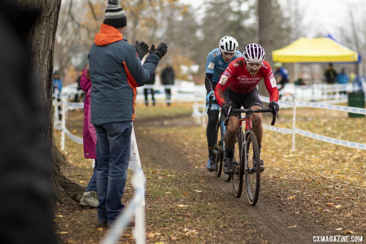 Michael van den Ham and Marc-Andre Fortier battled at Canadian Nats. 2019 Shimano Canadian Cyclocross National Championships. © Nick Iwanyshyn